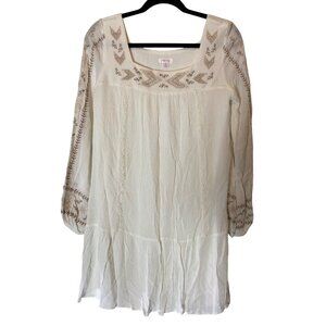 Xhilaration Womens Boho Embroidered White Tunic Dress Top Long Sleeve Medium